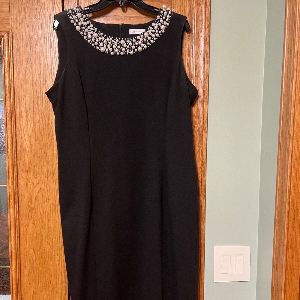 Calvin Klein beaded neck black dress. Size 14